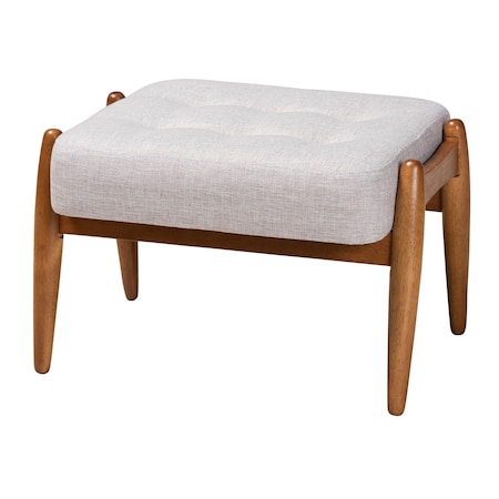 Baxton Studio Jeanine Japandi Greyish Beige Fabric and Walnut Brown Finished Wood Ottoman Footstool 233-13167-ZORO